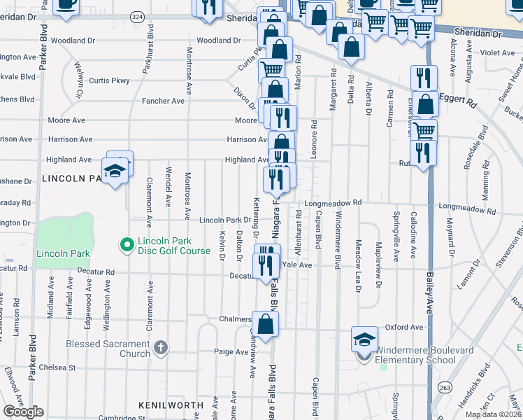 map of restaurants, bars, coffee shops, grocery stores, and more near in Erie County