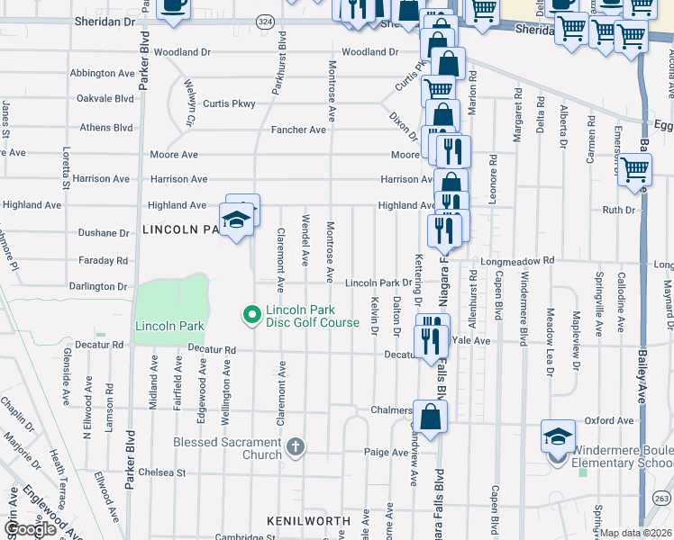 map of restaurants, bars, coffee shops, grocery stores, and more near 172 Conant Drive in Buffalo