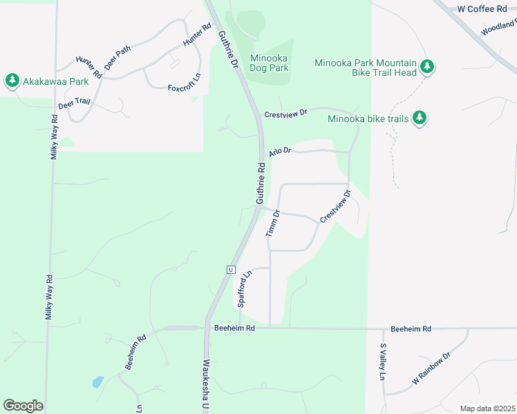map of restaurants, bars, coffee shops, grocery stores, and more near W223S3993 Guthrie Road in Waukesha