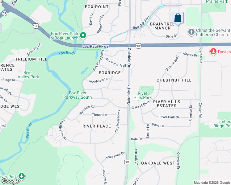 map of restaurants, bars, coffee shops, grocery stores, and more near 1227 Highpoint Lane in Waukesha