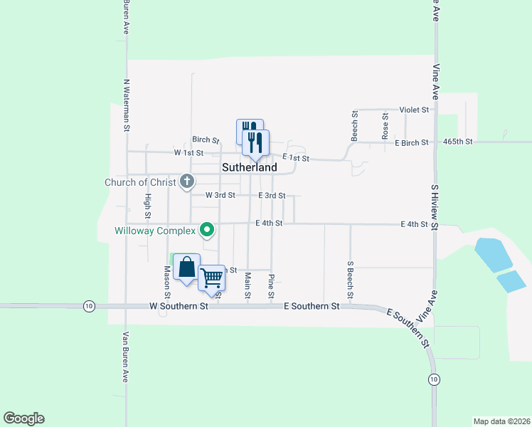 map of restaurants, bars, coffee shops, grocery stores, and more near 300-398 Pine Street in Sutherland