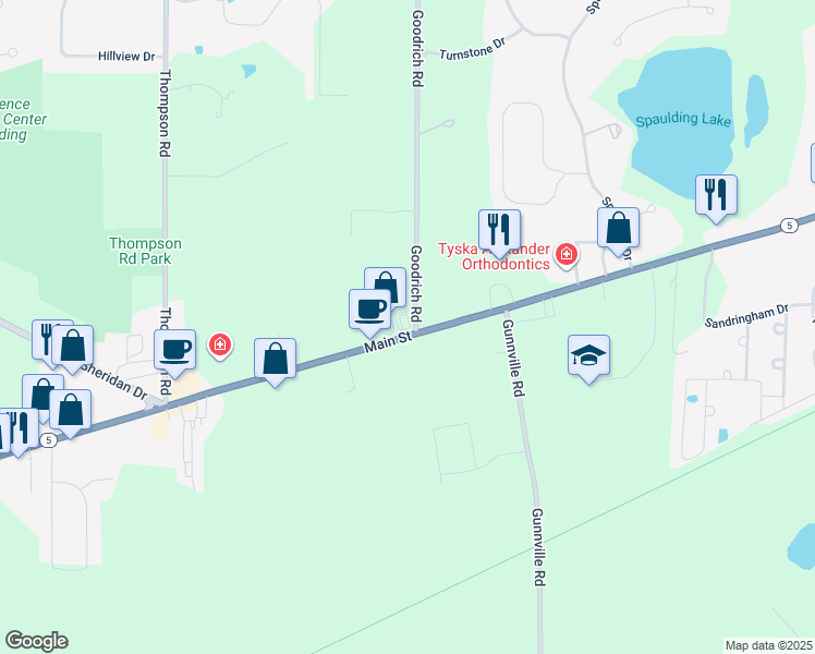 map of restaurants, bars, coffee shops, grocery stores, and more near 4620 Goodrich Road in Clarence