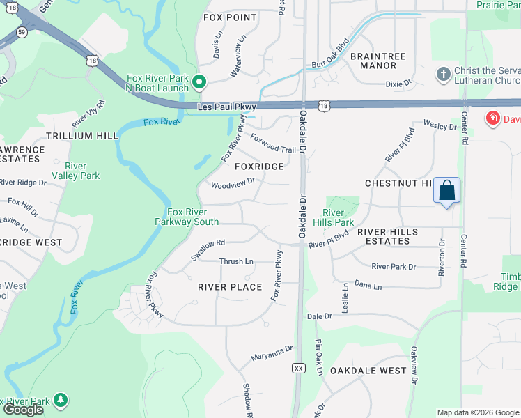 map of restaurants, bars, coffee shops, grocery stores, and more near 1227 Highpoint Lane in Waukesha