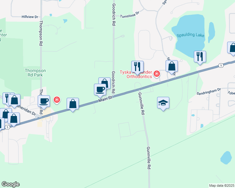 map of restaurants, bars, coffee shops, grocery stores, and more near 4620 Goodrich Road in Clarence