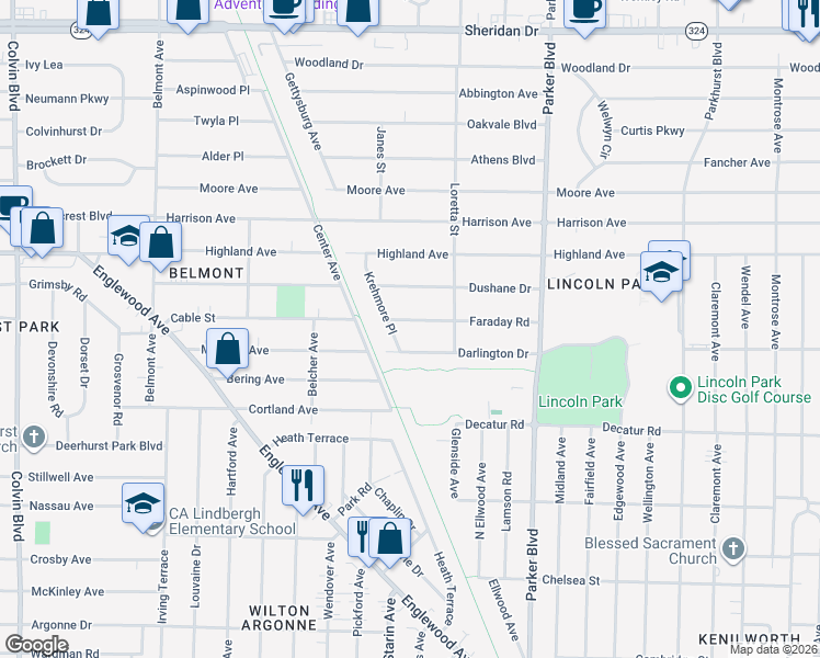 map of restaurants, bars, coffee shops, grocery stores, and more near 261 Faraday Road in Buffalo