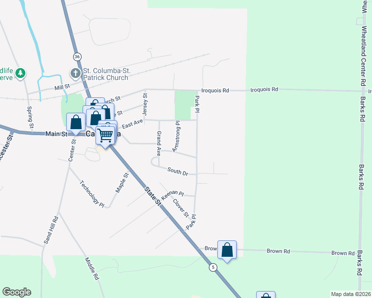map of restaurants, bars, coffee shops, grocery stores, and more near 3279 Stanton Pkwy in Caledonia