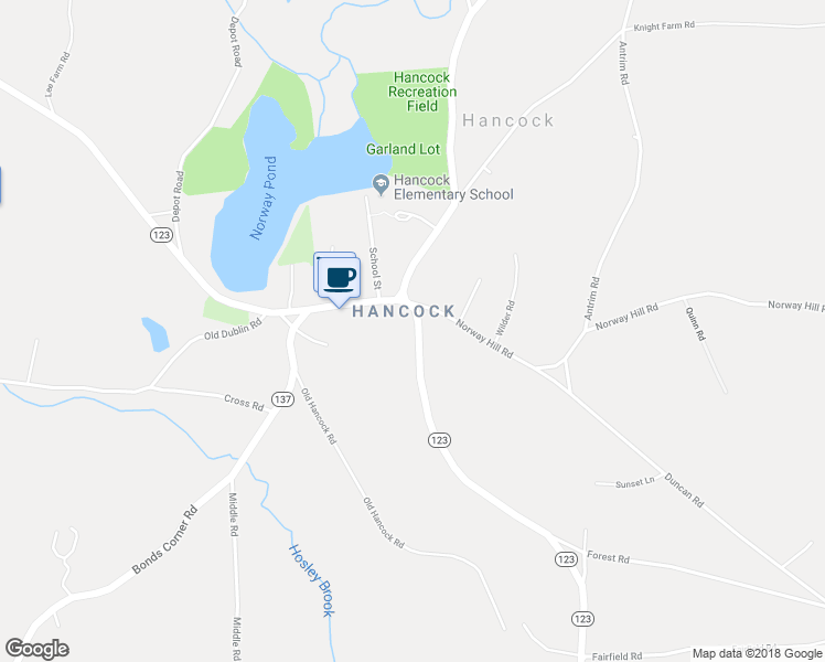map of restaurants, bars, coffee shops, grocery stores, and more near 5 Forest Road in Hancock