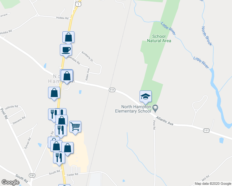 map of restaurants, bars, coffee shops, grocery stores, and more near 204 Atlantic Avenue in North Hampton