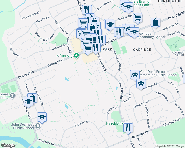 map of restaurants, bars, coffee shops, grocery stores, and more near 600 Hyde Park Road in London