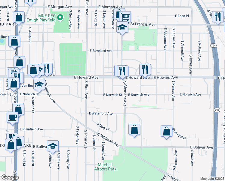 map of restaurants, bars, coffee shops, grocery stores, and more near 1100 East Norwich Street in Milwaukee