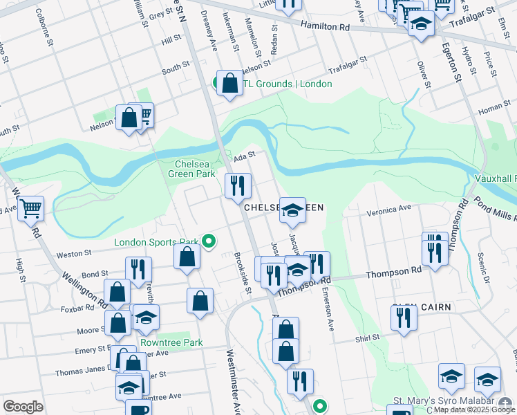 map of restaurants, bars, coffee shops, grocery stores, and more near 43 Josephine Street in London