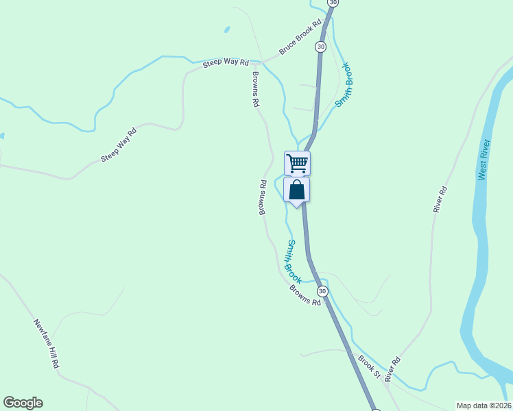 map of restaurants, bars, coffee shops, grocery stores, and more near 85 Browns Road in Newfane