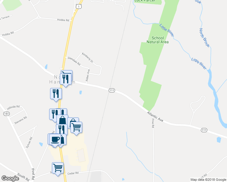 map of restaurants, bars, coffee shops, grocery stores, and more near 208 Atlantic Avenue in North Hampton