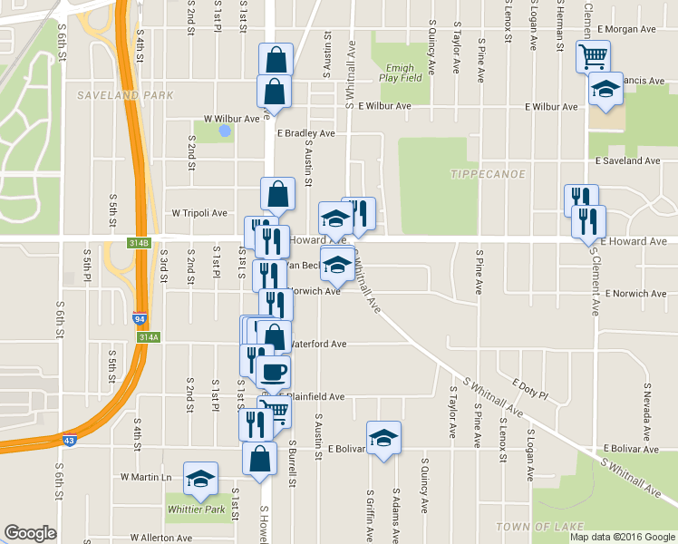 map of restaurants, bars, coffee shops, grocery stores, and more near 333 East Norwich Street in Milwaukee