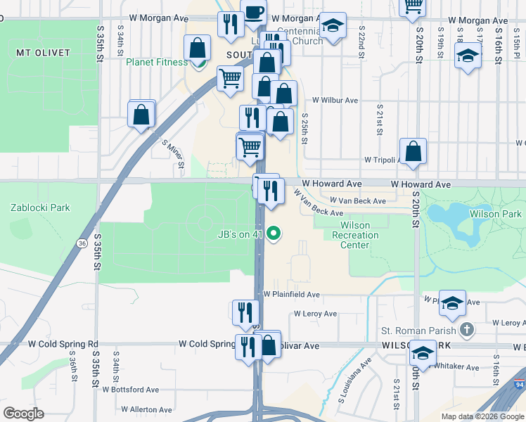 map of restaurants, bars, coffee shops, grocery stores, and more near 4000 South 27th Street in Milwaukee