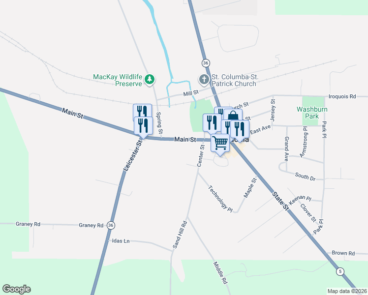 map of restaurants, bars, coffee shops, grocery stores, and more near 3064 Main Street in Caledonia