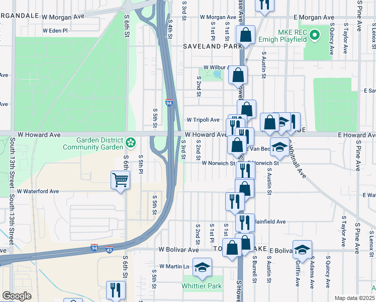 map of restaurants, bars, coffee shops, grocery stores, and more near 3977 South 2nd Street in Milwaukee