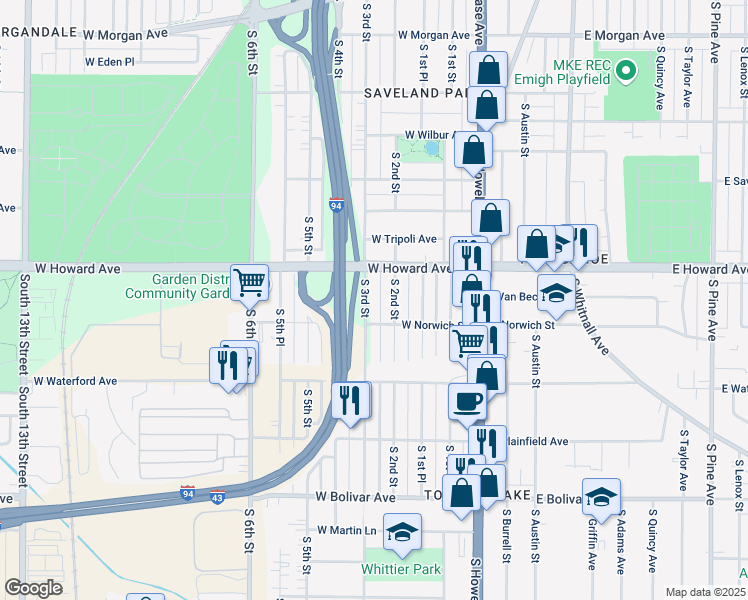 map of restaurants, bars, coffee shops, grocery stores, and more near 3977 South 2nd Street in Milwaukee