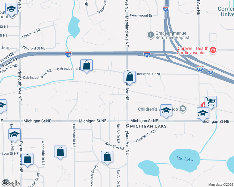 map of restaurants, bars, coffee shops, grocery stores, and more near 470 Baltimore Drive Northeast in Grand Rapids