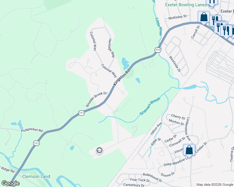 map of restaurants, bars, coffee shops, grocery stores, and more near 4 Tamarind Lane in Exeter