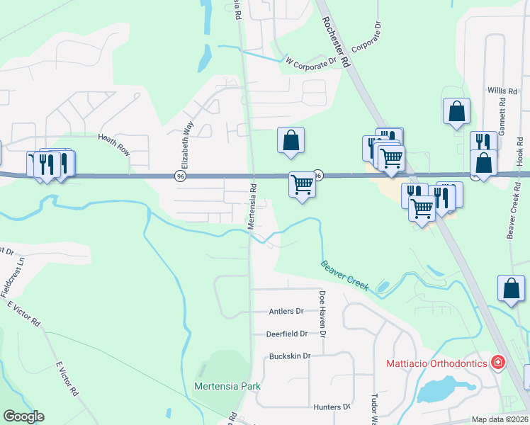 map of restaurants, bars, coffee shops, grocery stores, and more near 6202 Creek View Trail in Farmington