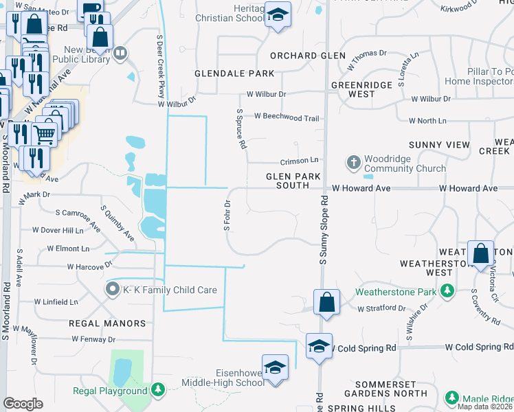 map of restaurants, bars, coffee shops, grocery stores, and more near 3955 South Five Iron Court in New Berlin