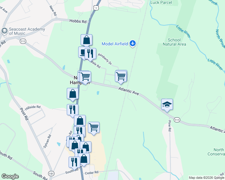 map of restaurants, bars, coffee shops, grocery stores, and more near 212 Atlantic Avenue in North Hampton