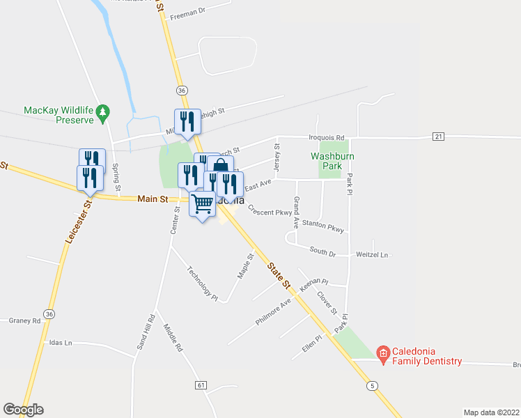 map of restaurants, bars, coffee shops, grocery stores, and more near 3210 Crescent Parkway in Caledonia