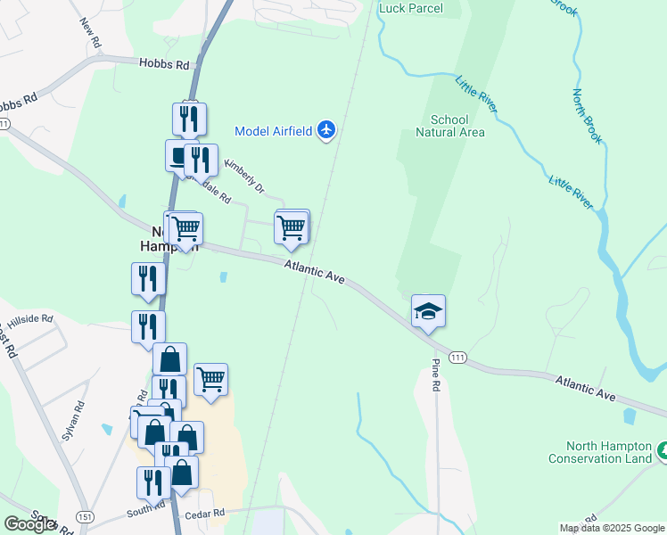 map of restaurants, bars, coffee shops, grocery stores, and more near 221 Atlantic Avenue in North Hampton