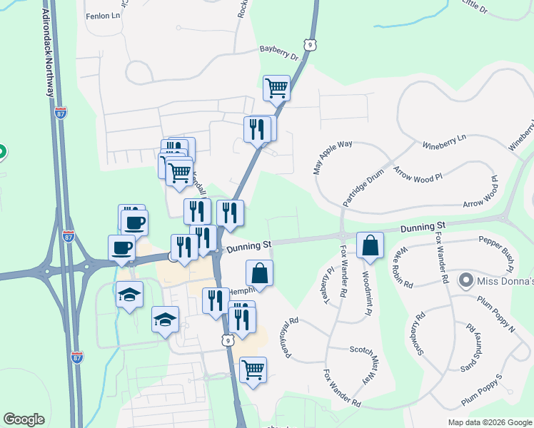 map of restaurants, bars, coffee shops, grocery stores, and more near 112 Dunning Street in Ballston Spa