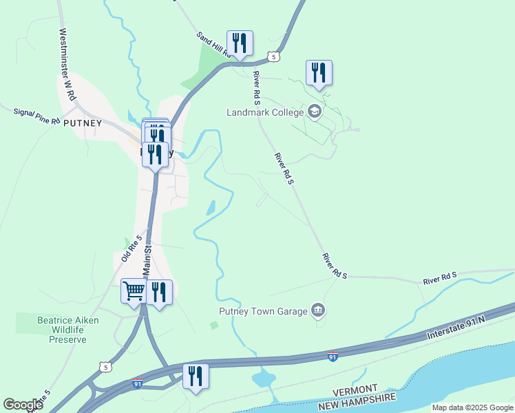 map of restaurants, bars, coffee shops, grocery stores, and more near 2 Locust Lane in Putney