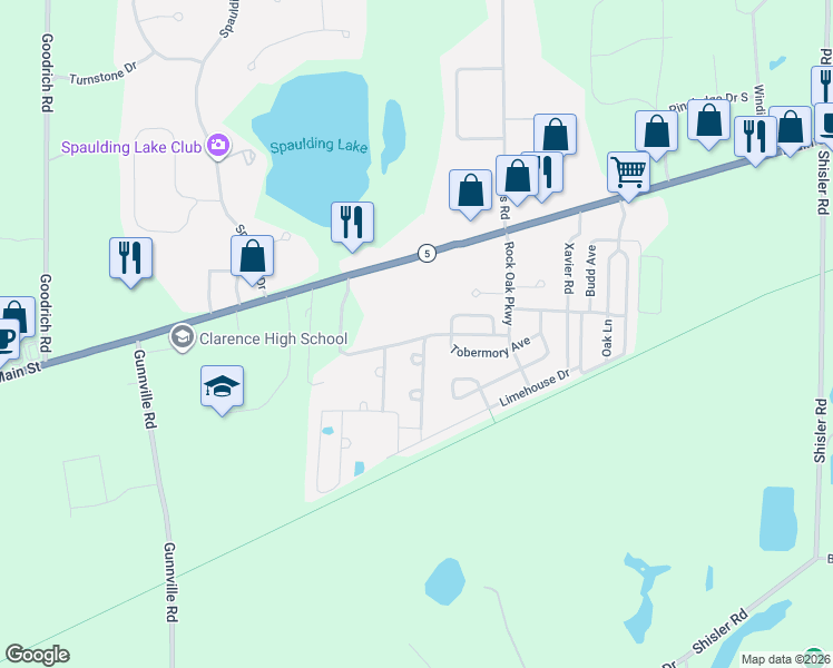 map of restaurants, bars, coffee shops, grocery stores, and more near 9790 Tottenham Avenue in Clarence
