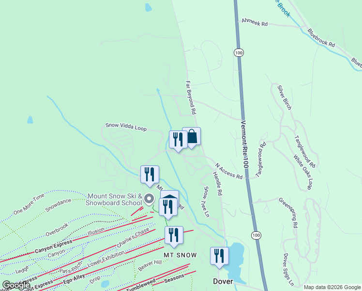 map of restaurants, bars, coffee shops, grocery stores, and more near 42 North Access Road in Dover