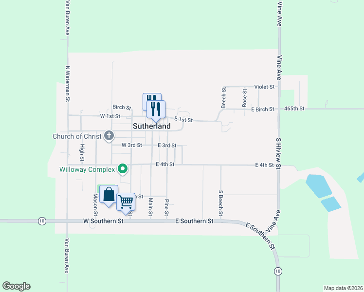 map of restaurants, bars, coffee shops, grocery stores, and more near 300 Linn Street in Sutherland