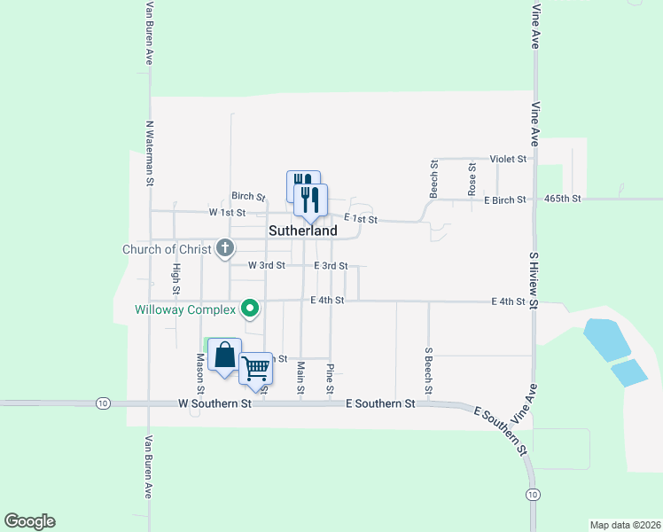 map of restaurants, bars, coffee shops, grocery stores, and more near 300 Pine Street in Sutherland