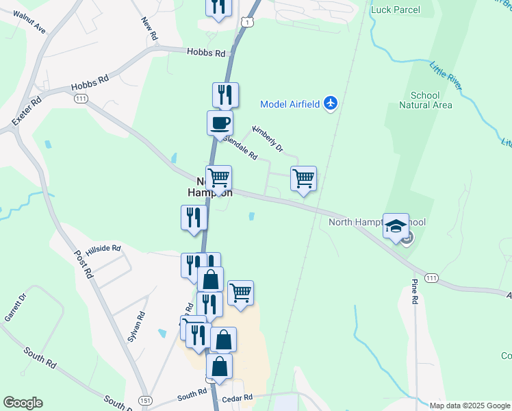 map of restaurants, bars, coffee shops, grocery stores, and more near 245 Atlantic Avenue in North Hampton