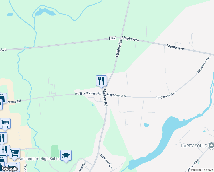 map of restaurants, bars, coffee shops, grocery stores, and more near 1280 Midline Road in Amsterdam