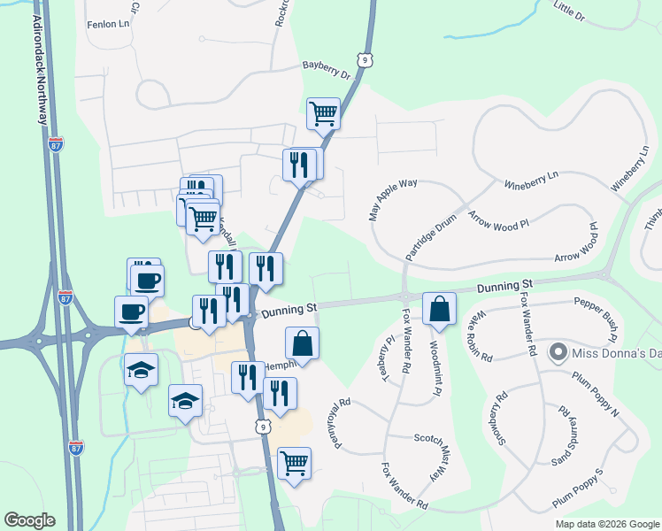 map of restaurants, bars, coffee shops, grocery stores, and more near 2525 State Highway 9 in Malta