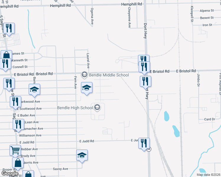 map of restaurants, bars, coffee shops, grocery stores, and more near 2385 East Boatfield Avenue in Burton