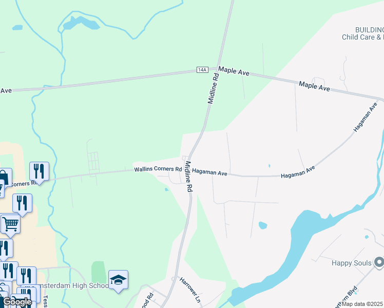 map of restaurants, bars, coffee shops, grocery stores, and more near 1280 Midline Road in Amsterdam