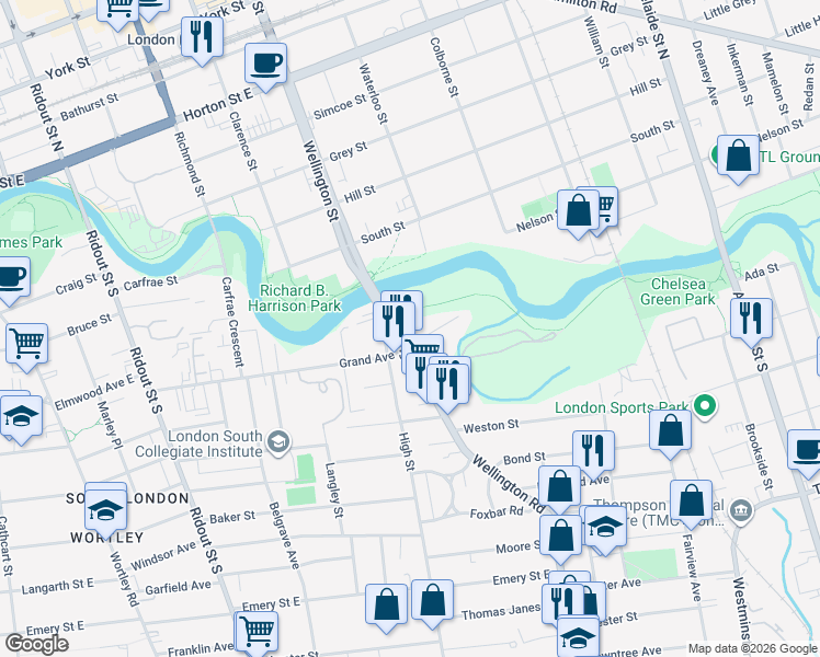 map of restaurants, bars, coffee shops, grocery stores, and more near 4 Kennon Place in London