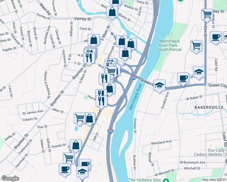 map of restaurants, bars, coffee shops, grocery stores, and more near 2nd East Back Street in Manchester