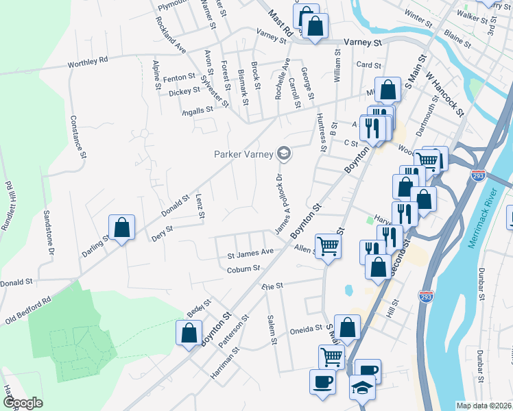 map of restaurants, bars, coffee shops, grocery stores, and more near 160 Pasture Drive in Manchester