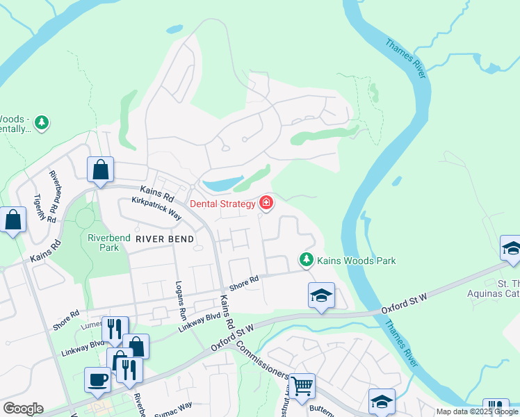 map of restaurants, bars, coffee shops, grocery stores, and more near 1366 Kains Woods Terrace in London
