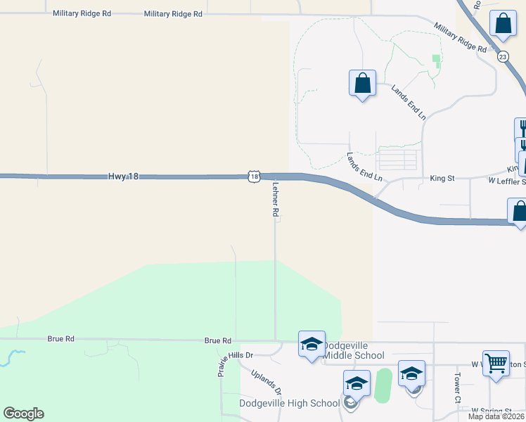 map of restaurants, bars, coffee shops, grocery stores, and more near 3288 Lehner Road in Dodgeville