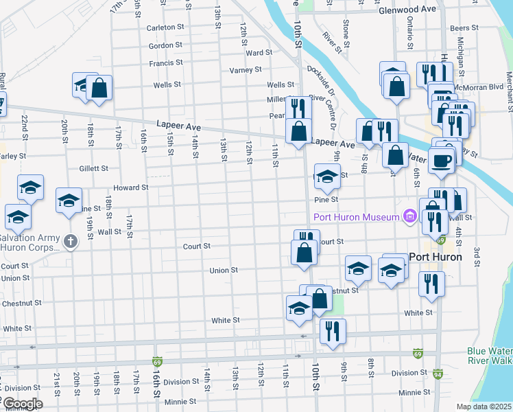 map of restaurants, bars, coffee shops, grocery stores, and more near 1200 Pine Grove Avenue in Port Huron