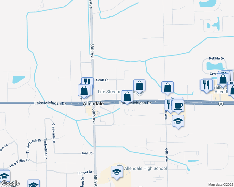 map of restaurants, bars, coffee shops, grocery stores, and more near 11265 Avery Avenue in Allendale Charter Township