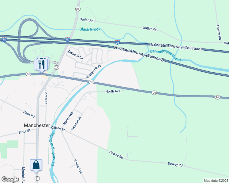map of restaurants, bars, coffee shops, grocery stores, and more near 3970 North Avenue in Shortsville