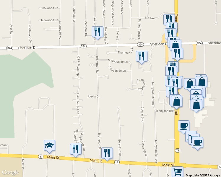 map of restaurants, bars, coffee shops, grocery stores, and more near 275 Brompton Road in Buffalo