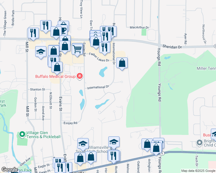 map of restaurants, bars, coffee shops, grocery stores, and more near in Buffalo